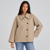 Collared Oversized Short Coat with Button Front and Pockets