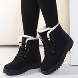 Faux Fur Lined Ankle Boots with Round Toe and Lug Sole