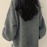 Oversized Round Neck Sweater with Balloon Sleeves and Ribbed Cuff