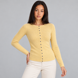 Fitted Cardigan with Button Front and Round Neck