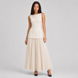 Sleeveless A-Line Pleated Maxi Dress with Boat Neck