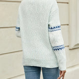Fuzzy Knit Sweater with Fair Isle Pattern and Long Sleeves