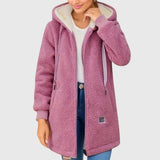 Hooded Teddy Fleece Jacket with Zip Front and Ribbed Cuff