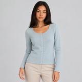 Button Front Cardigan with Scoop Neck and Long Sleeves