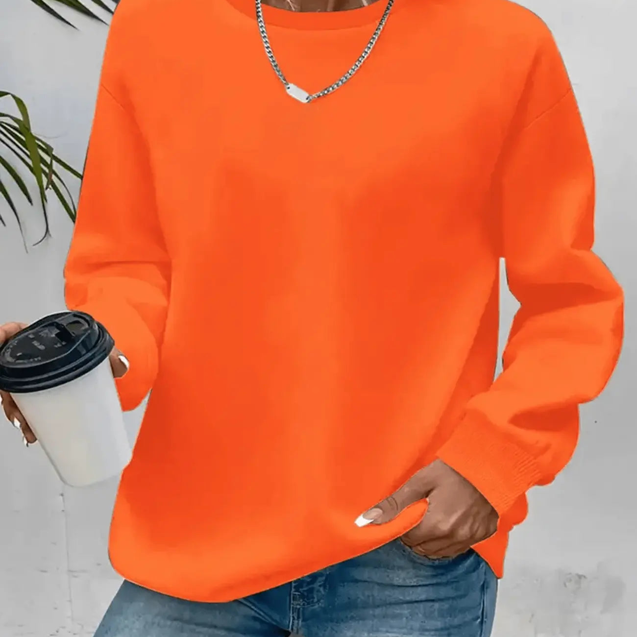 Women's Round Neck Sweater with Long Sleeves for Everyday Wear