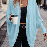 Open-Front Cardigan with Batwing Sleeves and Ribbed Knit