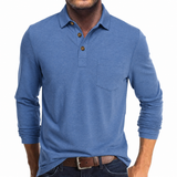 Collared Long Sleeve Polo Shirt with Button Front and Chest Pocket