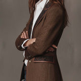 Tweed Blazer with Contrast Trim and Button Front