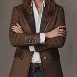 Tweed Blazer with Contrast Trim and Button Front