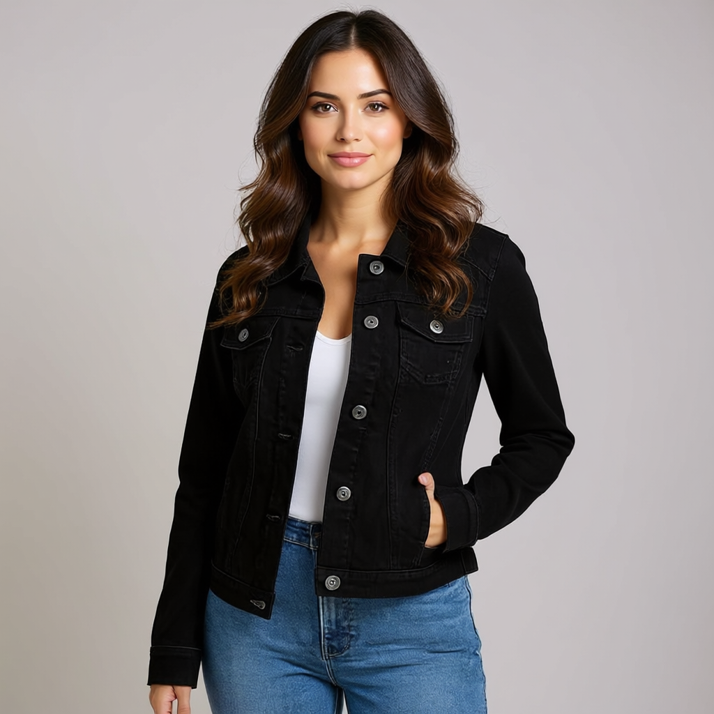 Cropped Denim Jacket with Button Front