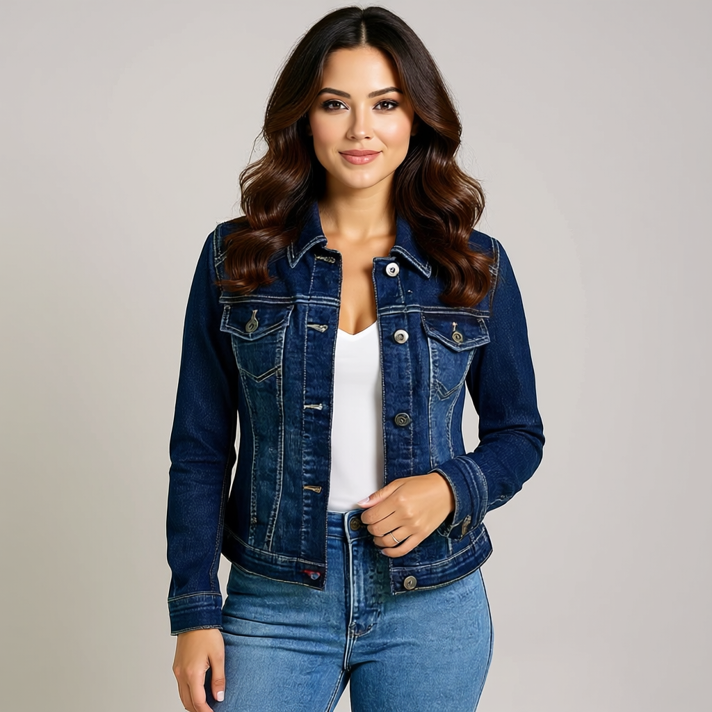 Cropped Denim Jacket with Button Front