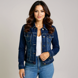 Cropped Denim Jacket with Button Front