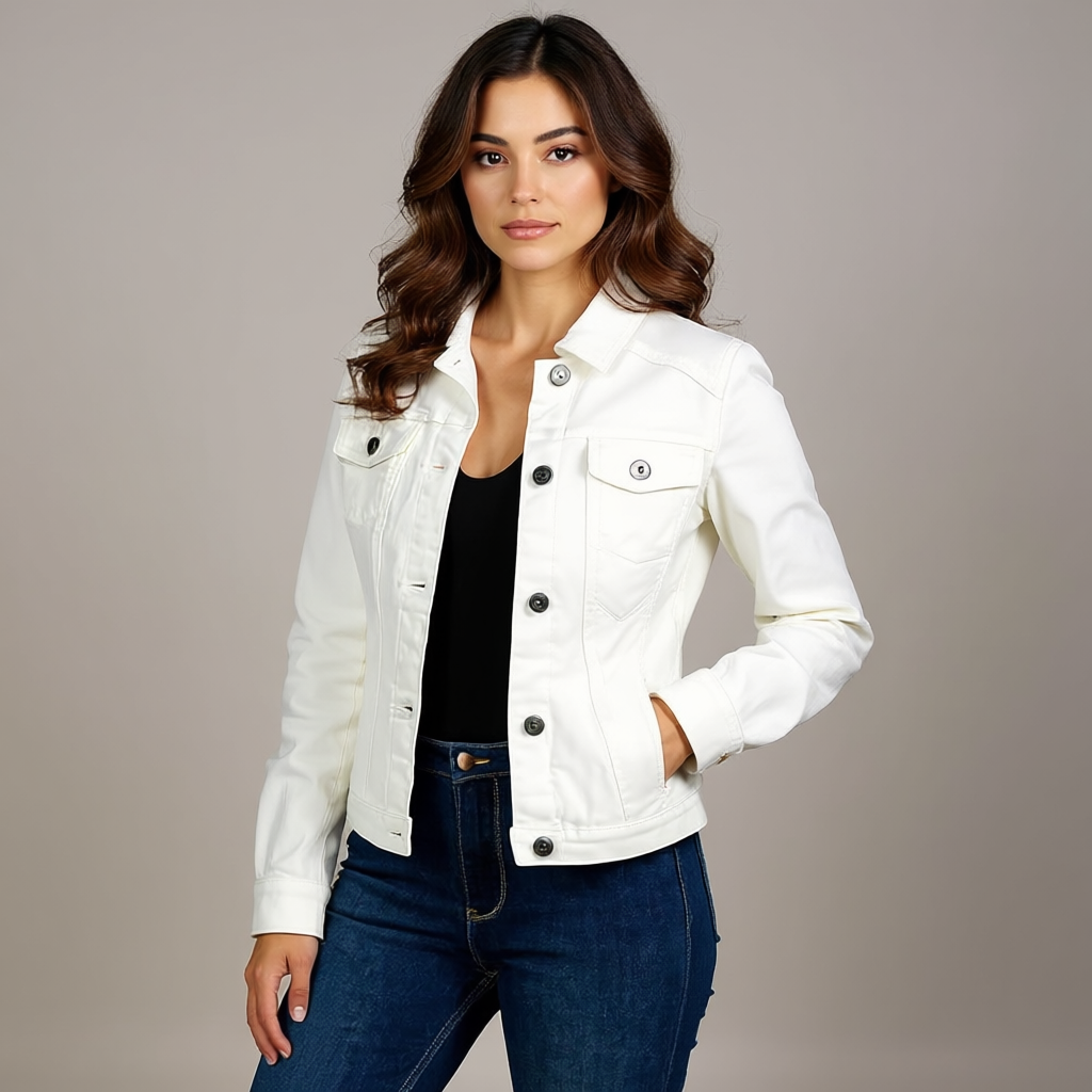 Cropped Denim Jacket with Button Front