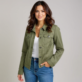 Cropped Denim Jacket with Button Front