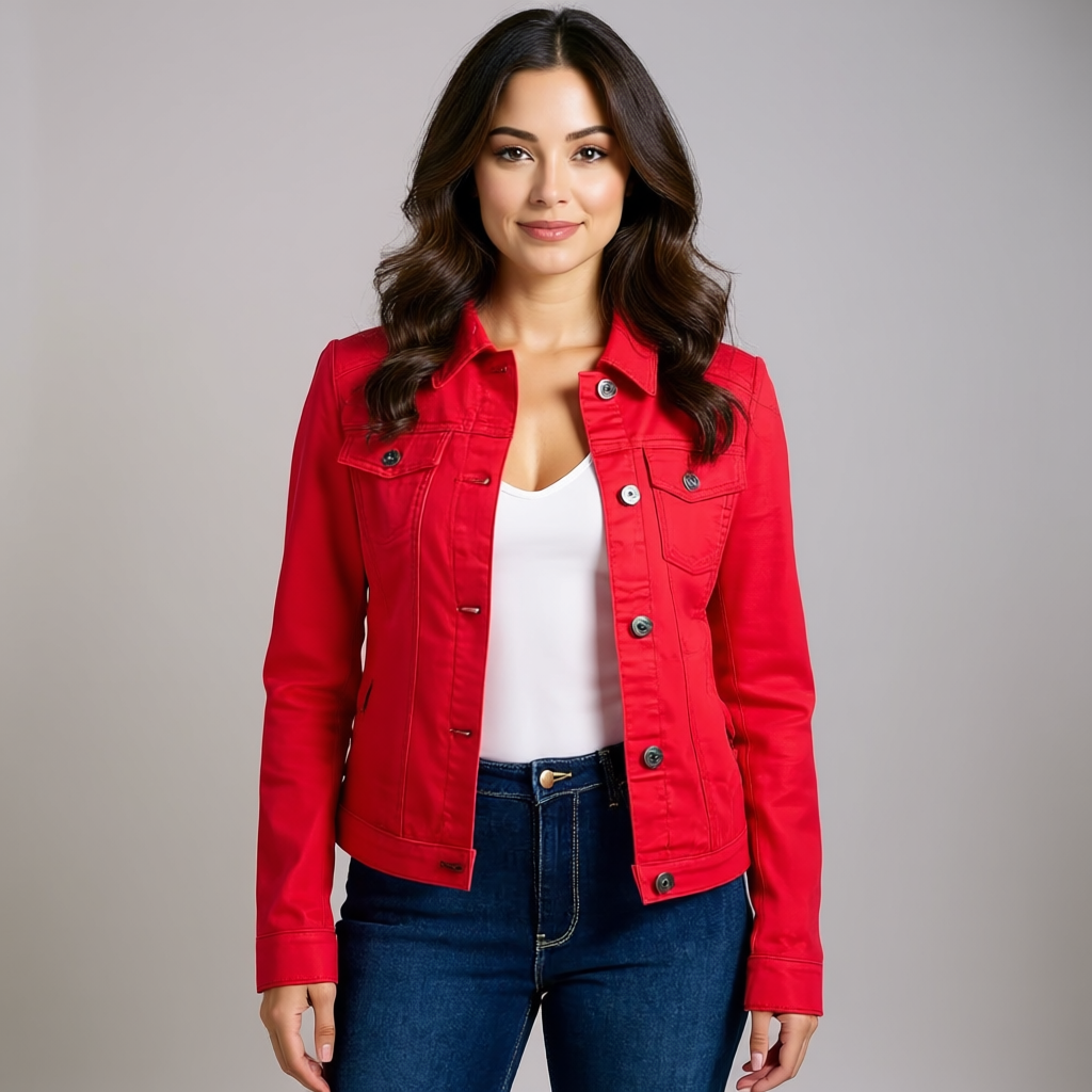 Cropped Denim Jacket with Button Front