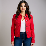 Cropped Denim Jacket with Button Front