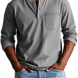 Men's Long Sleeve Button-Neck Shirt with Chest Pocket