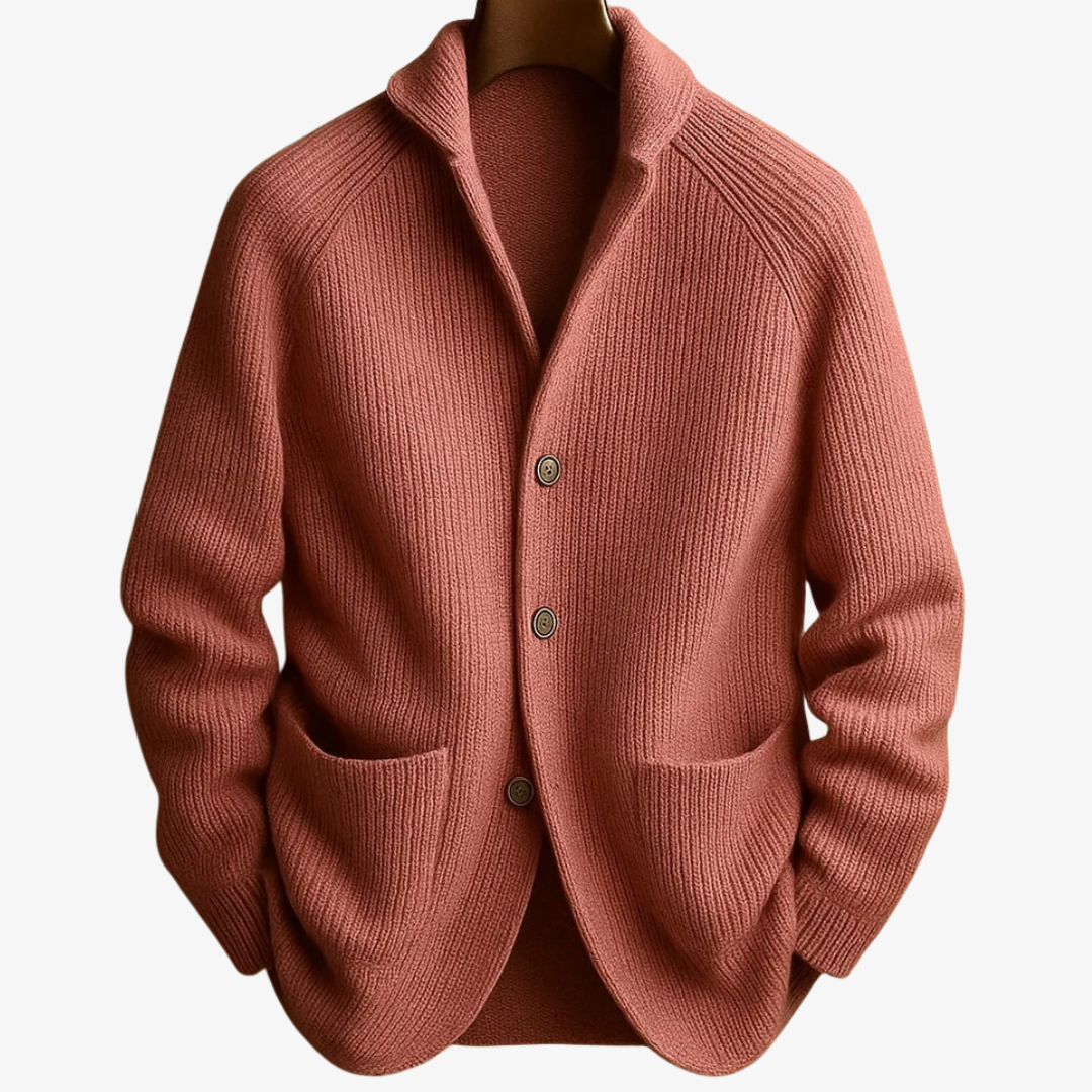 Ribbed Knit Cardigan with Button Front and Patch Pocket