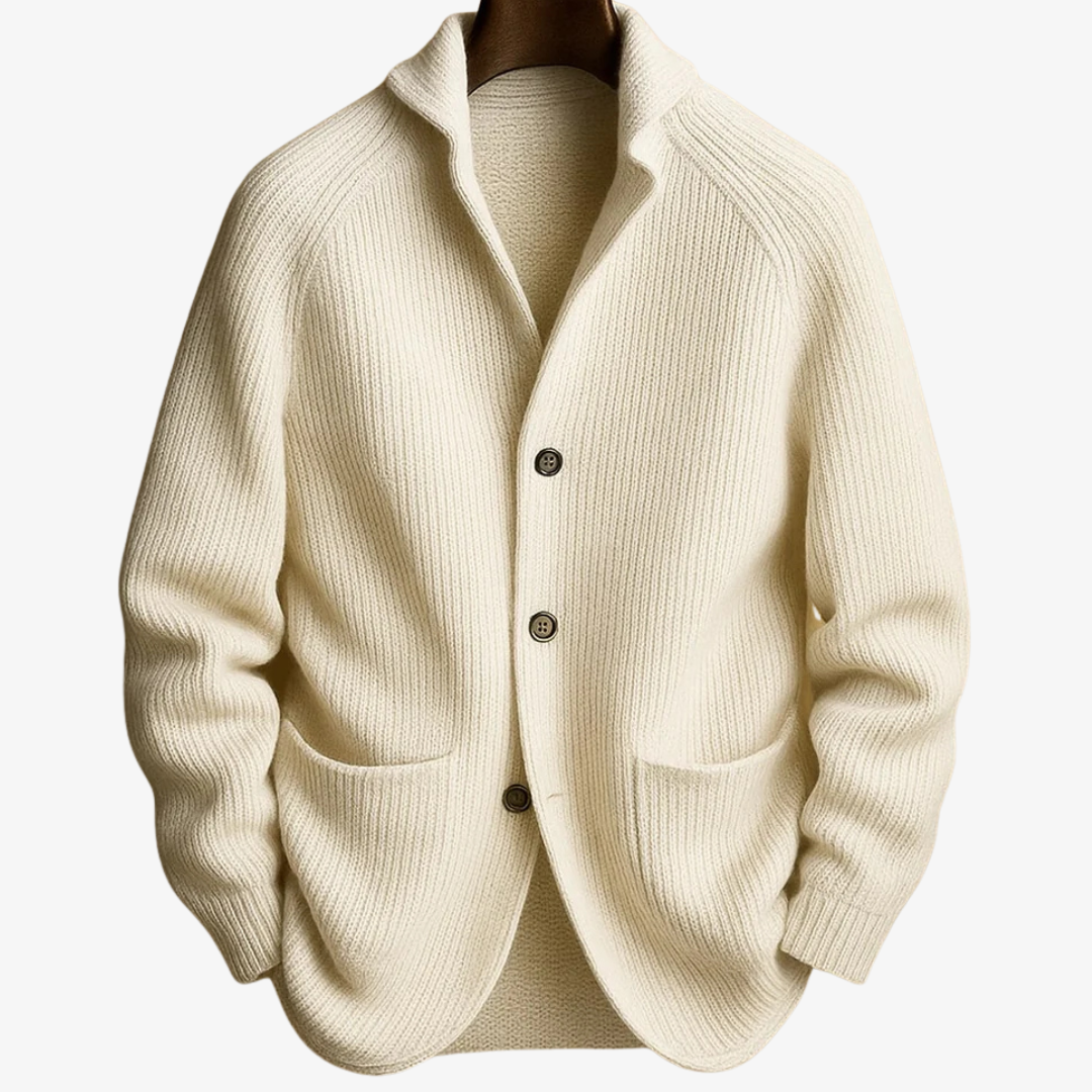 Ribbed Knit Cardigan with Button Front and Patch Pocket