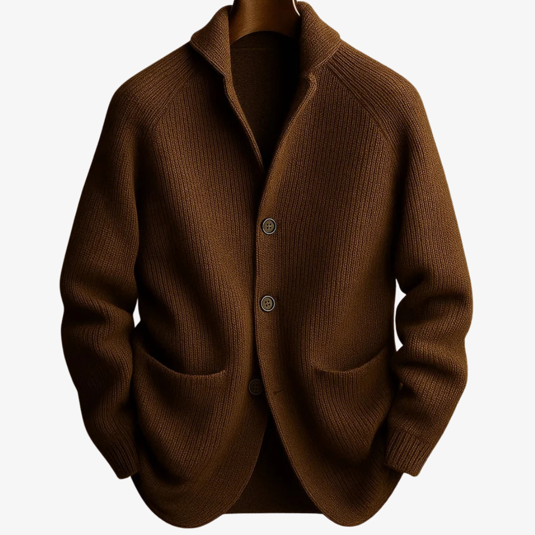 Ribbed Knit Cardigan with Button Front and Patch Pocket