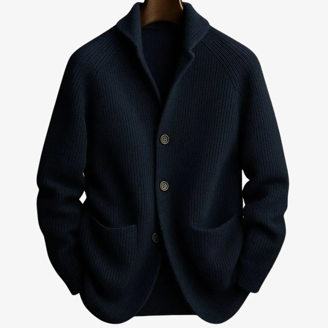 Ribbed Knit Cardigan with Button Front and Patch Pocket