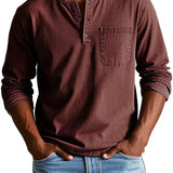 Men's Long Sleeve Button-Neck Shirt with Chest Pocket