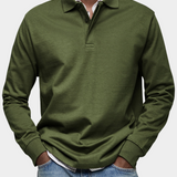 Long Sleeve Polo Shirt with Button Collar
