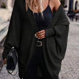 Open-Front Cardigan with Batwing Sleeves and Ribbed Knit