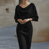 Bodycon Midi Dress with Cowl Neck and Batwing Sleeve