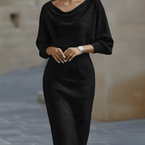 Bodycon Midi Dress with Cowl Neck and Batwing Sleeve