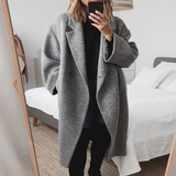 Double-Breasted Longline Wool Coat with Lapel Collar