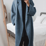 Double-Breasted Longline Wool Coat with Lapel Collar