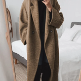 Double-Breasted Longline Wool Coat with Lapel Collar