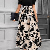 Floral Print A-Line Maxi Dress with Tie Waist and Puff Sleeves