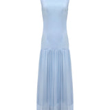 Sleeveless Pleated Maxi Dress with Boat Neck