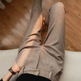 High-Waisted Straight-Leg Herringbone Trousers