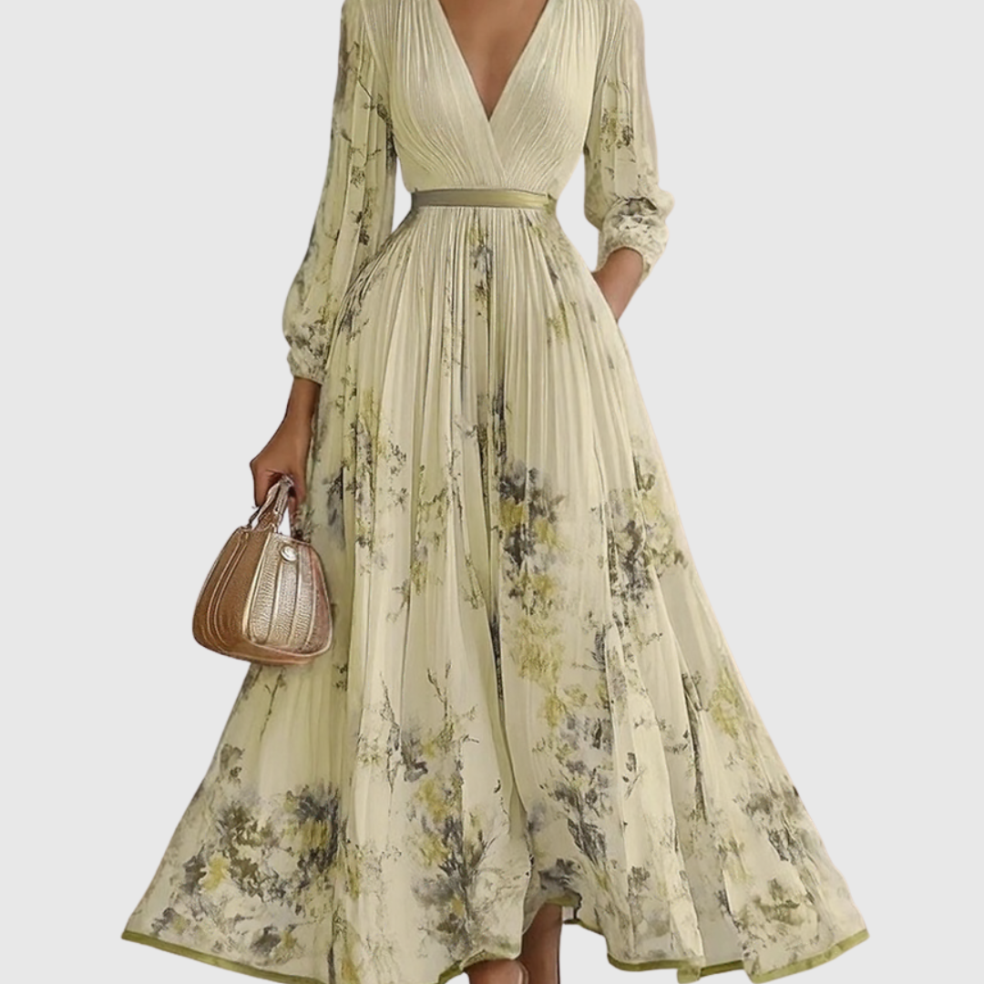 Isabelle | Elegant Pleated V-Neck Midi Dress Women Summer Flowy