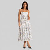 Corset Floral Midi Dress with Square Neck