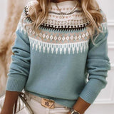 Patterned Knit Sweater with Crew Neck