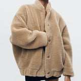 Oversized Teddy Jacket with Button Front and Side Pockets