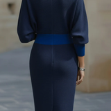 Ribbed Knit Midi Dress with Cowl Neck and Batwing Sleeves