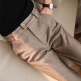 High-Waisted Straight-Leg Herringbone Trousers