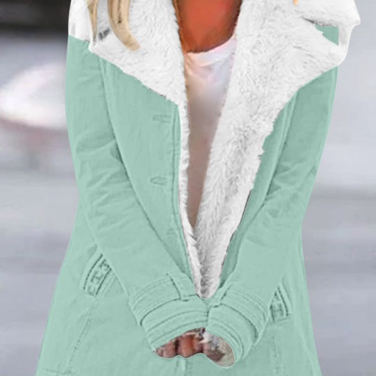 Women's Winter Coat with Faux Fur-Look Collar and Button Front for Everyday Wear