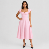 Ruffle-Sleeve A-Line Midi Dress with Sweetheart Neckline