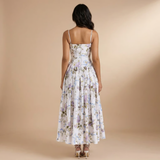 Corset Floral Midi Dress with Square Neck
