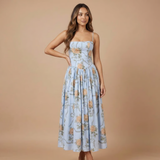 Corset Floral Midi Dress with Square Neck