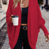 Open-Front Cardigan with Batwing Sleeves and Ribbed Knit