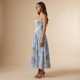 Corset Floral Midi Dress with Square Neck