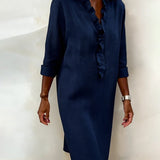 V-Neck Shift Dress with Ruffle Front