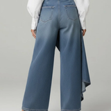 Wrap Wide-Leg Denim Pants with High Waist and Button Front